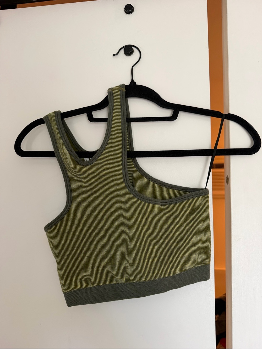 Nagnata Olive Green Ribbed Asymmetric Crop Top